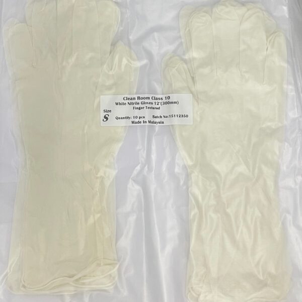 Class 10 Nitrile White 12'' cleanroom nitrile gloves