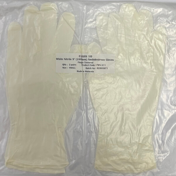 Class 10 Nitrile White 9'' cleanroom gloves malaysia