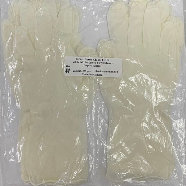 Class 1000 Nitrile White 12'' cleanroom nitrile gloves